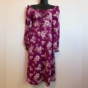 Lily Rose Pink Floral Square Neck Smocked Midi Dress Women XS